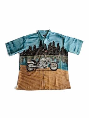 ★ NWT Harley-Davidson VTG All Over Print Motorcycle City Button Shirt ★
